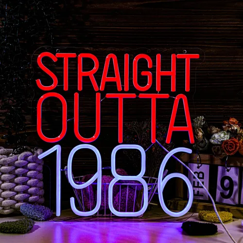 Miniatura 9 de Straight Outta - Letreros de neón de 1986 con texto en inglés "Happy Birthday", lámpara brillante para 40 años, 40 años, luces de neón retro