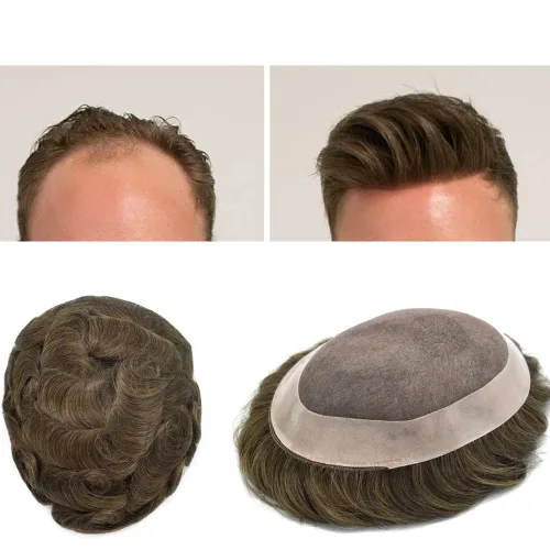 Miniatura 41 de Toupee para hombres sistemas de reemplazo de piezas de cabello humano real, duradero, fino, mono para hombre, tupé, sistema de cabello para hombre