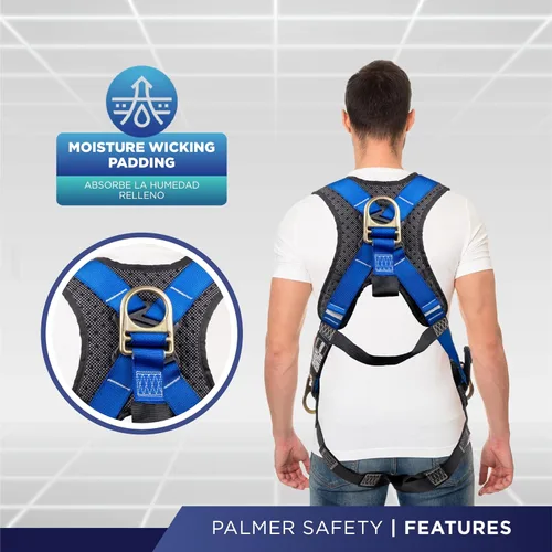 Miniatura 4 de Palmer Safety - Arnés de seguridad de cuerpo completo con ajuste de 5 puntos, anillo en D dorsal, piernas con ojales, dos anillos en D laterales e