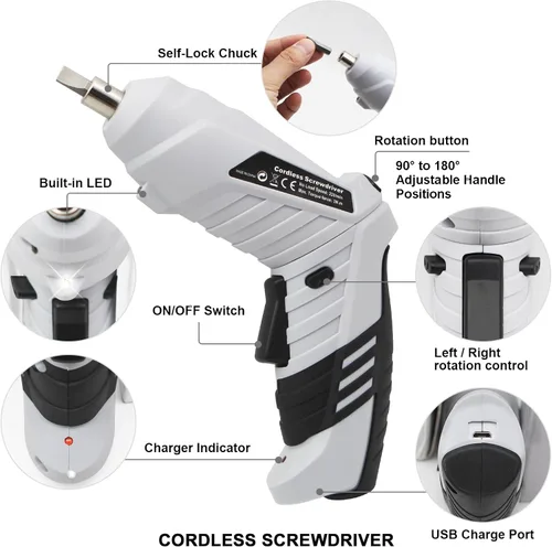 Miniatura 3 de Pequeño destornillador eléctrico, mini juego de taladros, destornillador inalámbrico recargable de 3.6 V con 47 puntas de controlador, herramienta