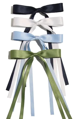 LFOUVRE 4 pinzas para el cabello para mujer, lazo con borla y cola larga, clip para niña, accesorios sólidos, pasadores y lazo de garra (azul Azul