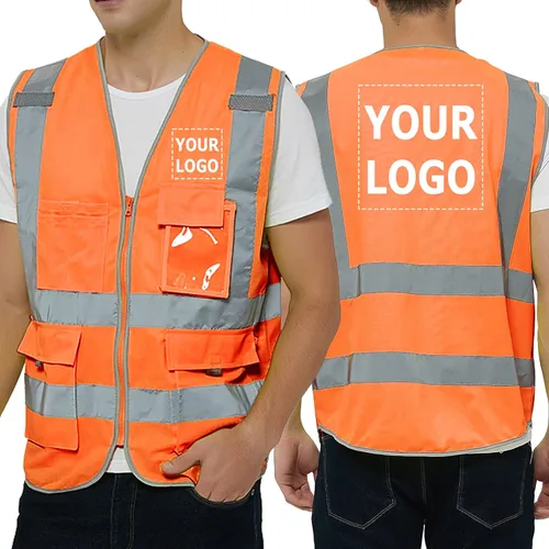 Miniatura 9 de TopTie Personaliza tu logotipo reflectante chaleco de seguridad cremallera frontal con 9 bolsillos, cumple con las normas ANSI/ISEA Clase 2 Azul