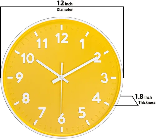 Miniatura 8 de JENLYSTIME Reloj moderno de 12 pulgadas para interiores y exteriores, esfera redonda brillante y colorida, reloj de pared silencioso de cuarzo que