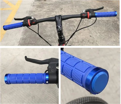 Miniatura 4 de PLATT Agarres de manubrio de bicicleta de goma cómodos para MTB/BMX con tapas de extremo de plástico Azul