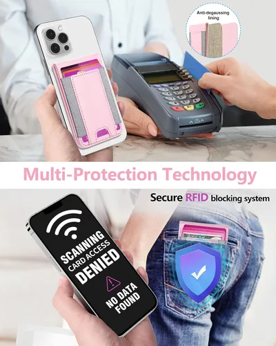 Miniatura 5 de ExtreLife para billetera Magsafe, soporte ajustable, ventana de identificación abierta, billetera magnética para iPhone 17/16/15/14 Pro Max/14 Rosa