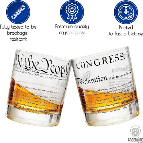 Miniatura 3 de Greenline Goods Vasos de whisky – Constitución de los Estados Unidos + Declaración (juego de 2) – Vasos de 10 onzas – Juego de regalo patriótico