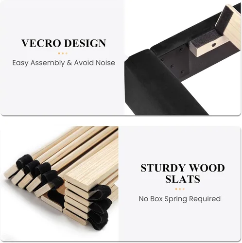 Miniatura 9 de SHA CERLIN Marco de cama individual con plataforma tapizada de terciopelo con cabecero, soporte de listones de madera resistente, base de colchón