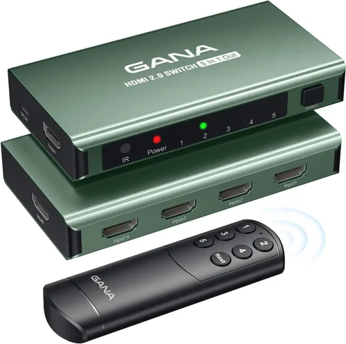 Miniatura 11 de Conmutador HDMI 5 en 1 salida 4K@60Hz, GANA conmutador divisor HDMI con control remoto, caja hub conmutador HDMI 2.0 de aluminio para 3D, HDCP2.2