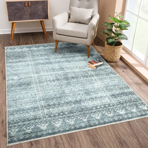 Miniatura 10 de Bloom Rugs Caria Alfombra Lavable Antideslizante de 7 pies - Azul/Carbón Alfombra Tradicional para Entrada, Pasillo, Baño y Cocina - Tamaño Exacto