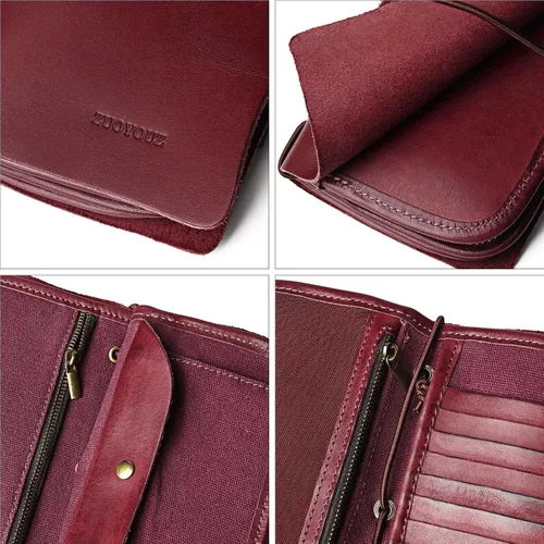 Miniatura 5 de ZUOYOUZ Cartera de cuero para mujer con cremallera de gran capacidad Rojo vino Vintage