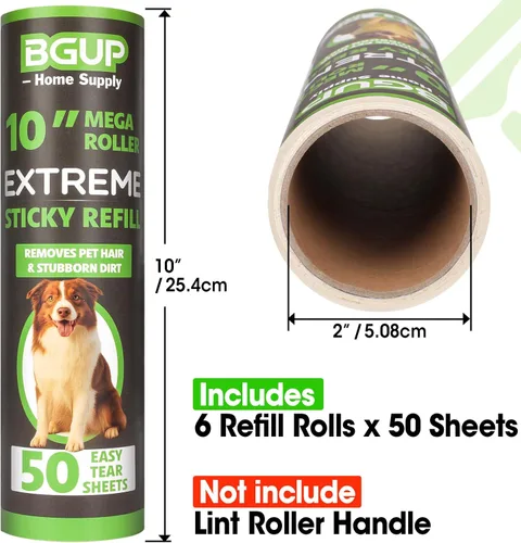 Miniatura 2 de Rodillos de pelusa de 10 pulgadas, 6 rollos de 300 hojas, rodillos grandes para pelusas para pelo de mascotas, extrapegajosos, quitar fácilmente