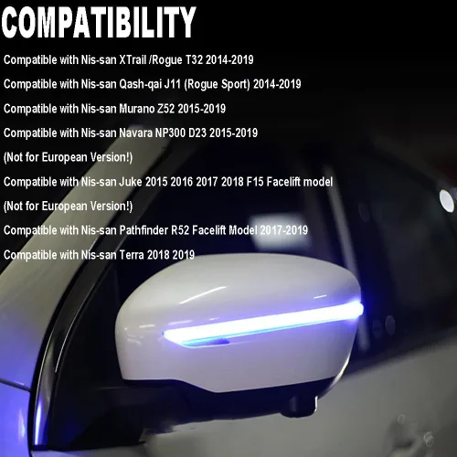 Miniatura 2 de Conjunto de 2 luces intermitentes dinámicas secuenciales LED intermitentes para espejo lateral compatible con Nis-san X-Trail T32 Ro-gue Qashqai J11