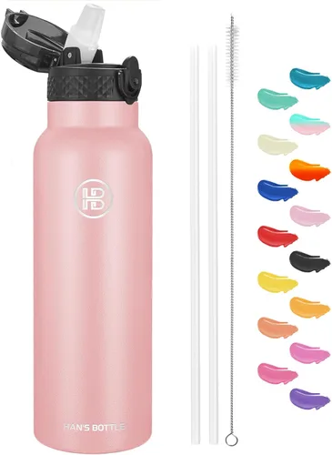 Miniatura 63 de Han's Bottle - Botella de agua para niños con tapa con pajilla - Vaso reutilizable de acero inoxidable aislado para niñas, niños, taza térmica, 17