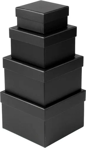 Briful Cajas de regalo cuadradas con tapas, juego de 4 cajas de regalo negras, cajas de regalo de varios tamaños, cajas de regalo para regalos de