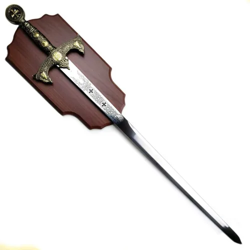 Miniatura 6 de Espada medieval cruzada de 45 pulgadas con placa de exhibición de pared. para decoración de pared, colección, cosplay Bronce