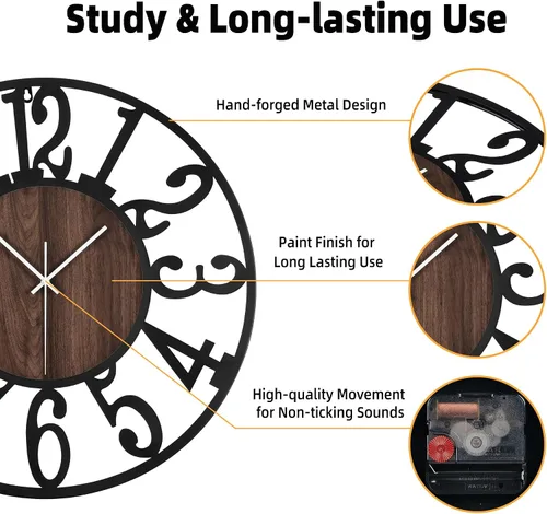 Miniatura 4 de Reloj de pared silencioso de 20 pulgadas con luz nocturna, reloj de pared decorativo que brilla en la oscuridad, funciona con pilas, relojes