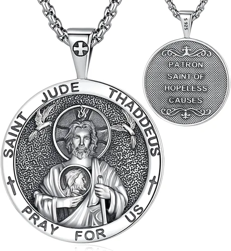 Miniatura 369 de EUDORA Collar de plata de ley 925, San Cristóbal y San Benito, San Miguel, Virgen María, San Judas Tadeo, Cruz de Buen Pastor y Arcángel, Medalla