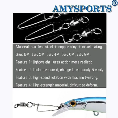 Miniatura 2 de AMYSPORTS Eslabones giratorios de alta resistencia para pesca - Cojinetes de bola de acero inoxidable - Pesca en agua salada y agua dulce