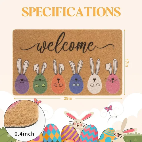 Miniatura 3 de XuoAz Felpudo decorativo de Pascua para puerta de entrada al aire libre, conejito de Pascua, antideslizante, fibra de coco para la decoración