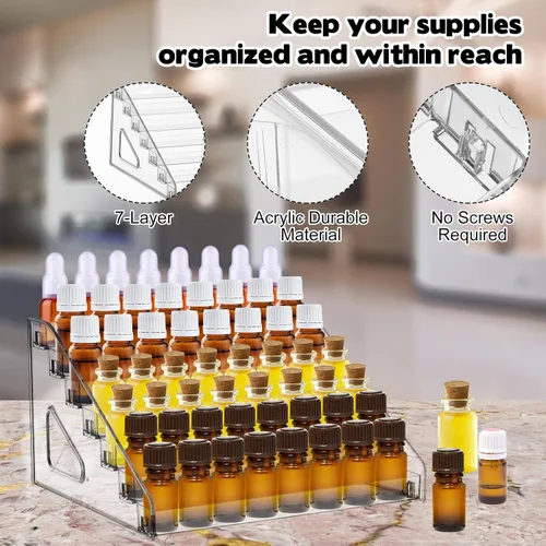 Miniatura 3 de YEXEXINM Organizador de aceites esenciales de 7 niveles, soporte de aceite esencial transparente, estante de almacenamiento de aceite esencial