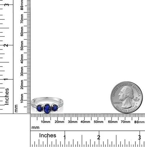 Miniatura 79 de Gem Stone King Anillo de compromiso de 3 piedras preciosas de oro blanco de 10 quilates con piedra natal y diamantes cultivados en laboratorio