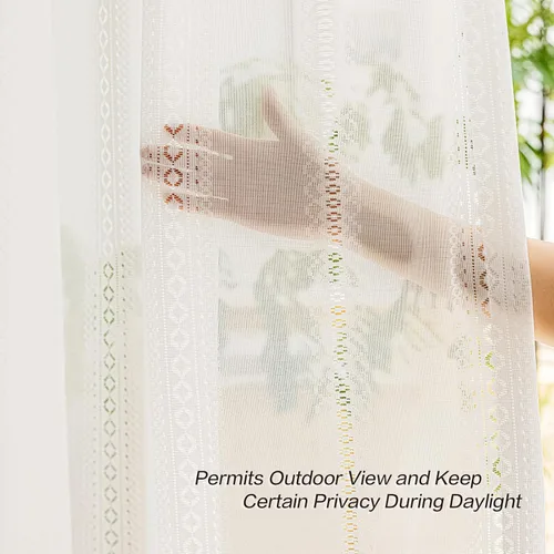 Miniatura 3 de Cortinas traslúcidas de encaje a rayas de 45 pulgadas de largo, paneles de cortinas plisadas para ventana, 26 pulgadas de ancho x 45 pulgadas