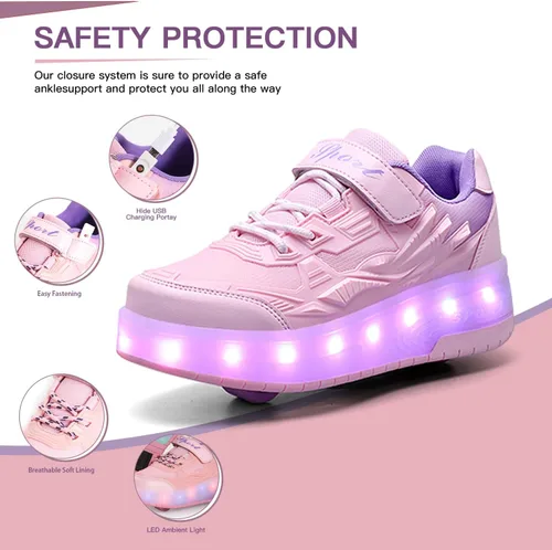 Miniatura 4 de Patines de Ruedas para Niños - Zapatos de Patines de Ruedas - Zapatillas 2 en 1 Zapatos de Patines Adecuados para Deportes al Aire Libre Comienza