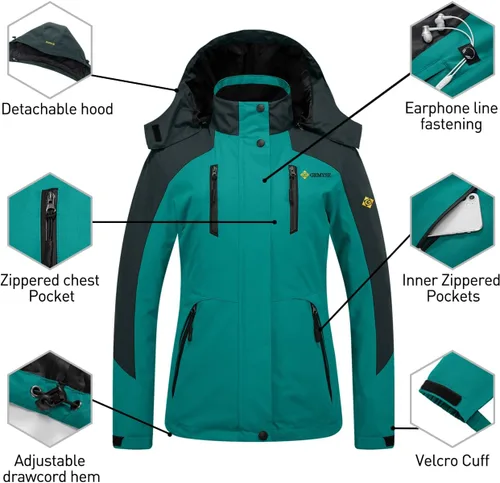 Miniatura 6 de GEMYSE Chaqueta de esquí impermeable 3 en 1 para mujer, con forro acolchado, abrigo de invierno aislado