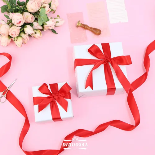 Miniatura 4 de Cinta de satén roja de doble cara, 1 pulgada x 25 yardas, rollo individual para envolver regalos, lazos, manualidades y decoración de bodas Rojo