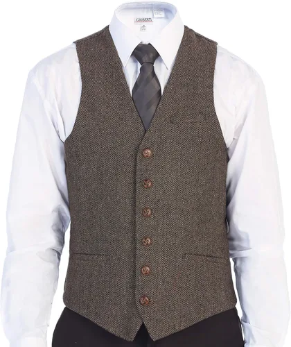 Miniatura 111 de Gioberti Chaleco de tweed formal de 6 botones para hombres