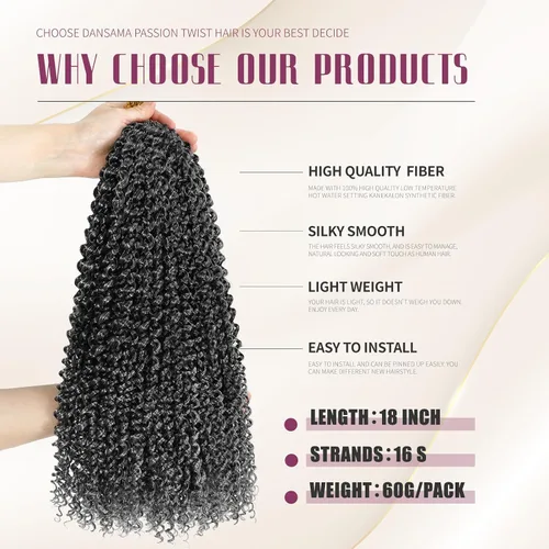 Miniatura 3 de Dansama Passion Twist - Cabello ondulado trenzado para trenzas de ganchillo estilo mariposa, extensiones de cabello bohemio (18 pulgadas