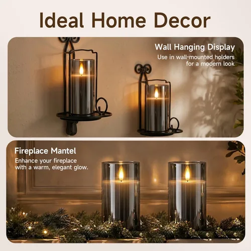 Miniatura 3 de Homemory Grey Glass Flameless Candles Battery Operated LED Pillar Candles with Remote and Timer, Real Wax Flickering Candles with 3D Wick for Home