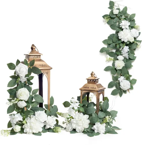 Miniatura 11 de Ling's moment Paquete de 6 guirnaldas de flores artificiales de 2 pies, farol negro y burdeos, centros de mesa de flores, decoración de pasillo