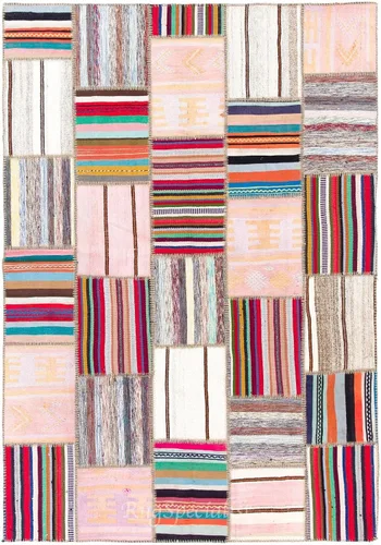 Handmade Patchwork Rug for Modern Interiors, Wool and Cotton Turkish Carpet. Custom Colors & Sizes Available. D734