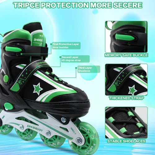 Miniatura 4 de Patines en línea para niños, niñas y jóvenes, todas las ruedas iluminadas con marco de aluminio para principiantes de 5 a 12 años, perfectos