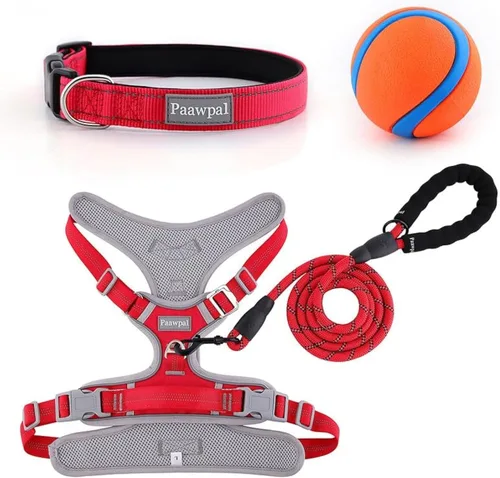 Miniatura 8 de Arnés ajustable para perro, sin tirones, reflectante, acolchado suave para perros pequeños, medianos y grandes, incluye correa y collar, beige, XS