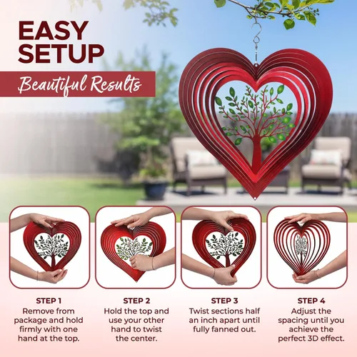 Miniatura 6 de Molinillos de viento de corazón para exteriores, regalos de cumpleaños para mujeres, mamá, abuela, esposa, 12 pulgadas, de acero inoxidable 3D