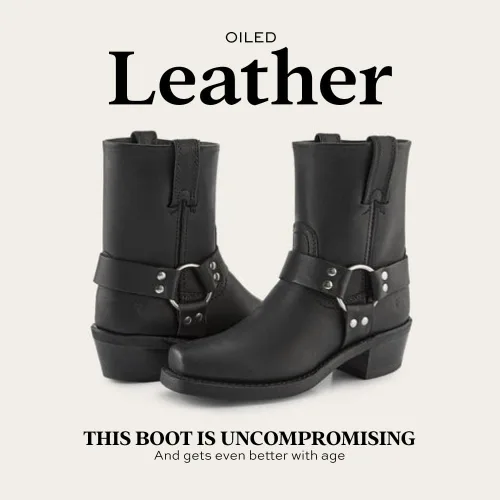 Miniatura 4 de Frye Arnés 8R Botas para mujer hechas de cuero italiano lavado y engrasado con construcción Goodyear Welt, suela de goma y tacón de cuero apilado