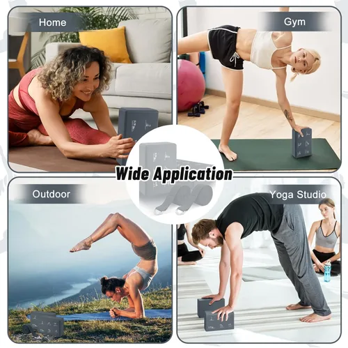 Miniatura 7 de RETON Juego de bloques de yoga con correas, ladrillos de yoga de alta densidad, bloque de pilates de espuma EVA ligera, 2 bloques de yoga con 2 Gris