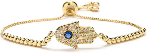 Evil Eye Bracelets Hamsa Bracelet - 18K Gold Plated Adjustable Eye of Protection Bracelet Silver Evil Eye Amulet ojo Bracelet Gold Evil Eye Jewelry