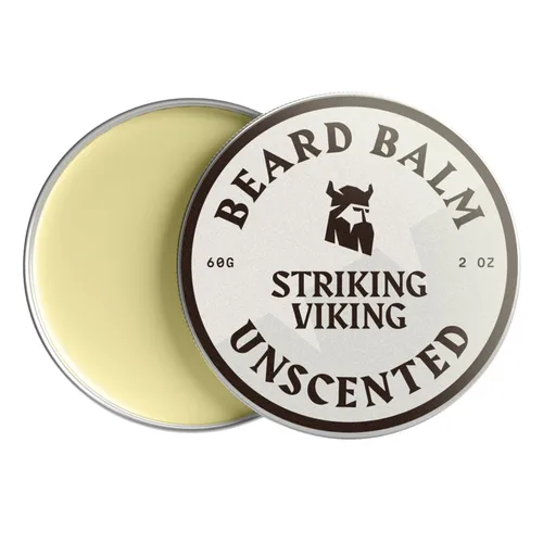 Striking Viking Bálsamo para barba para hombre, sin perfume, 2 onzas, cuidado y peinado sin fragancia, bálsamo suavizante de barba de tamaño de