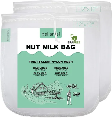 Miniatura 9 de Bolsa de leche de nuez reutilizable, paquete de 3 bolsas de colador de alimentos para colar leche de almendra/soja yogur griego profesional