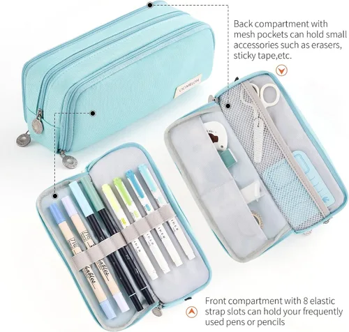 Miniatura 6 de CICIMELON - Estuche de gran capacidad para lápices con 3 compartimentos para la escuela, adolescente, niña, hombre y mujer Azul claro