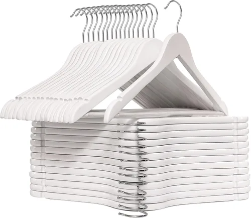 Miniatura 8 de Perchas de madera blanca para vestidos de novia, perchas de madera resistentes para camisas, chaquetas, pantalones, vestidos de boda, trajes de dama