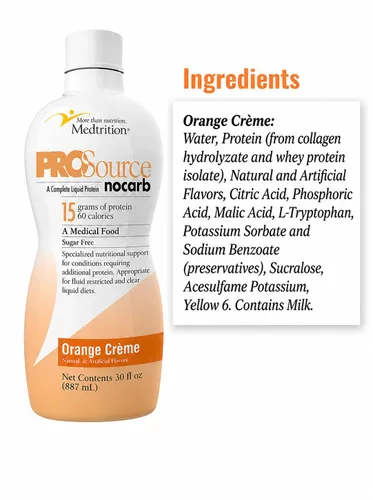 Miniatura 2 de Péptidos de colágeno líquido tipo I, III 0.53 oz de proteína por onza. Prosource NoCarb Orange Crème paquete de 4 botellas Medtrition