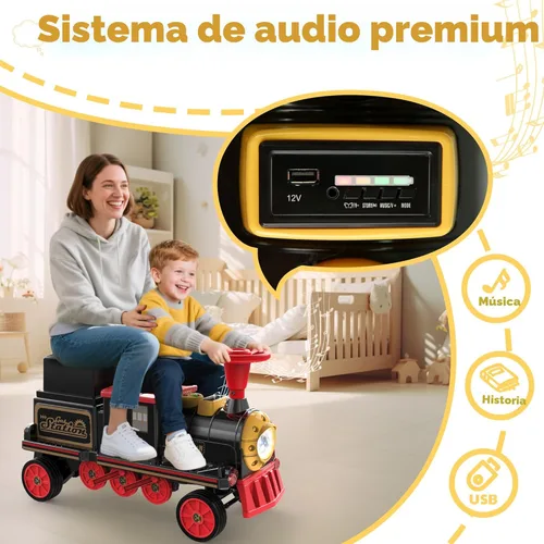 Miniatura 5 de ANPABO - Tren de montar de 2 plazas sin pista, coche eléctrico de 12 V para niños con asiento de altura ajustable, almacenamiento extra, faro, Rojo
