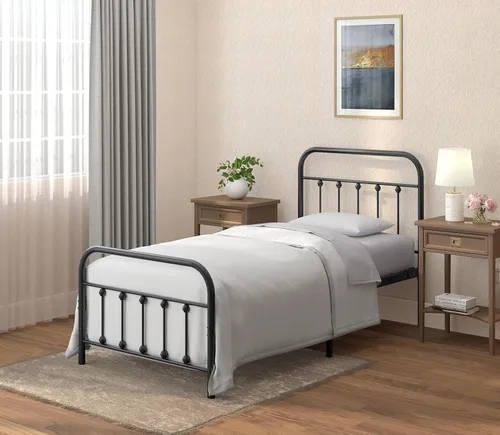 Miniatura 3 de Marco de cama Golden Gate Beds vintage de hierro forjado con base de plataforma metálica clásica, cabecera y estribo, no necesita somier, fácil