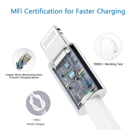 Miniatura 4 de Cargador de carga rápida para iPhone, paquete de 3 bloques de cargador USB C con cable USB C a Lightning, bloque de carga rápida tipo C compatible