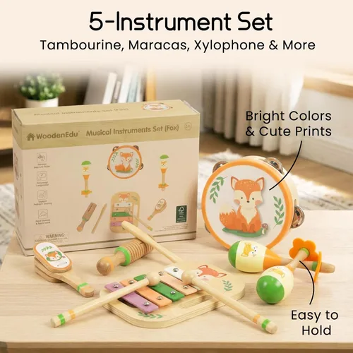 Miniatura 6 de Juego de instrumentos musicales de madera para niños pequeños, instrumentos de percusión de madera natural, juego de regalo de xilófono para niñas