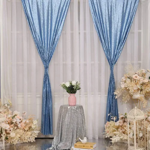 Miniatura 2 de Poise3EHome Cortina de Fondo de Lentejuelas Azul Bebé, 2 Paneles de 2 Pies x 8 Pies Fondo de Fotografía con Purpurina para Fiesta Baby Shower Boda